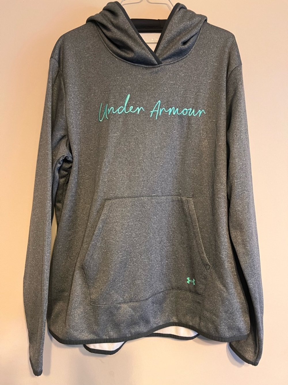 Under Armour Gray Hoodie with Mint Script Logo